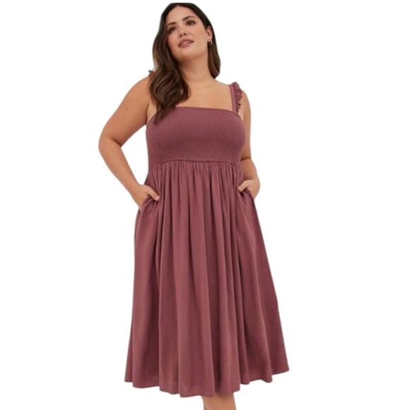 NWOT Midi Challis Smocked Tiered Dress - Picture 1 of 8